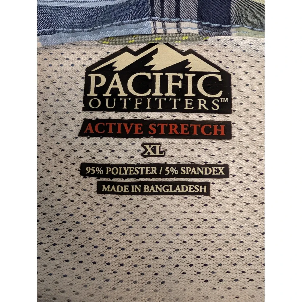 Pacific Outfitters Mens XL Active Stretch Blue Plaid Hiking Shirt Long Sleeve